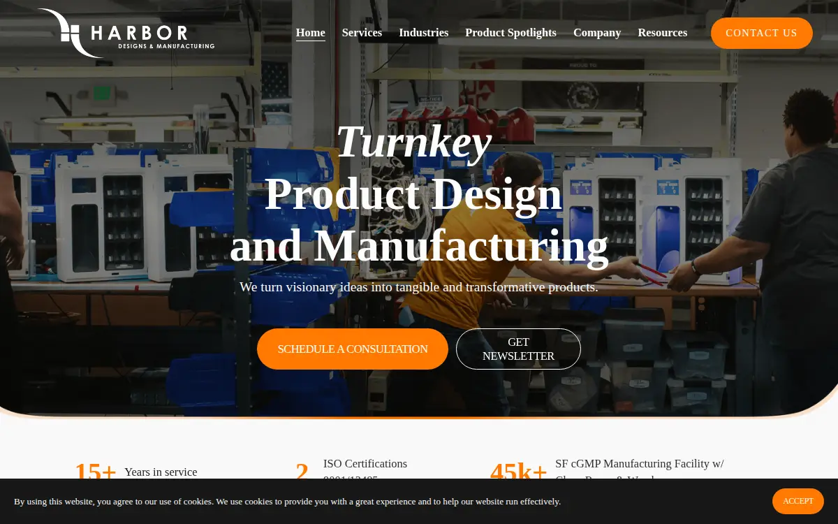 Homepage of Harbor Designs and Manufacturing, LLC