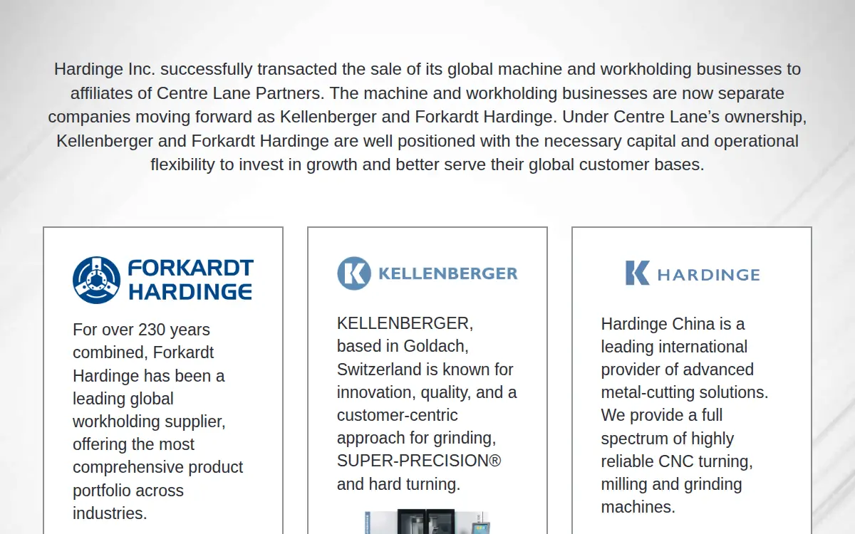 Homepage of Hardinge INC