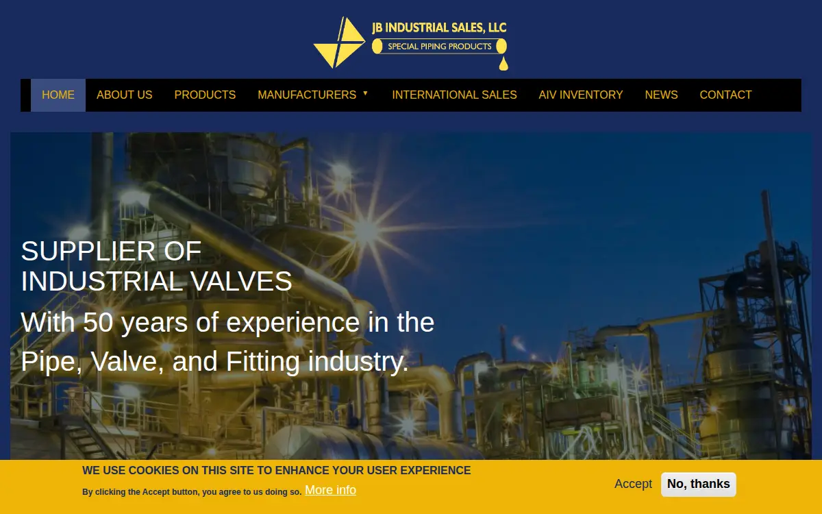 Homepage of Jb Industrial Sales, LLC