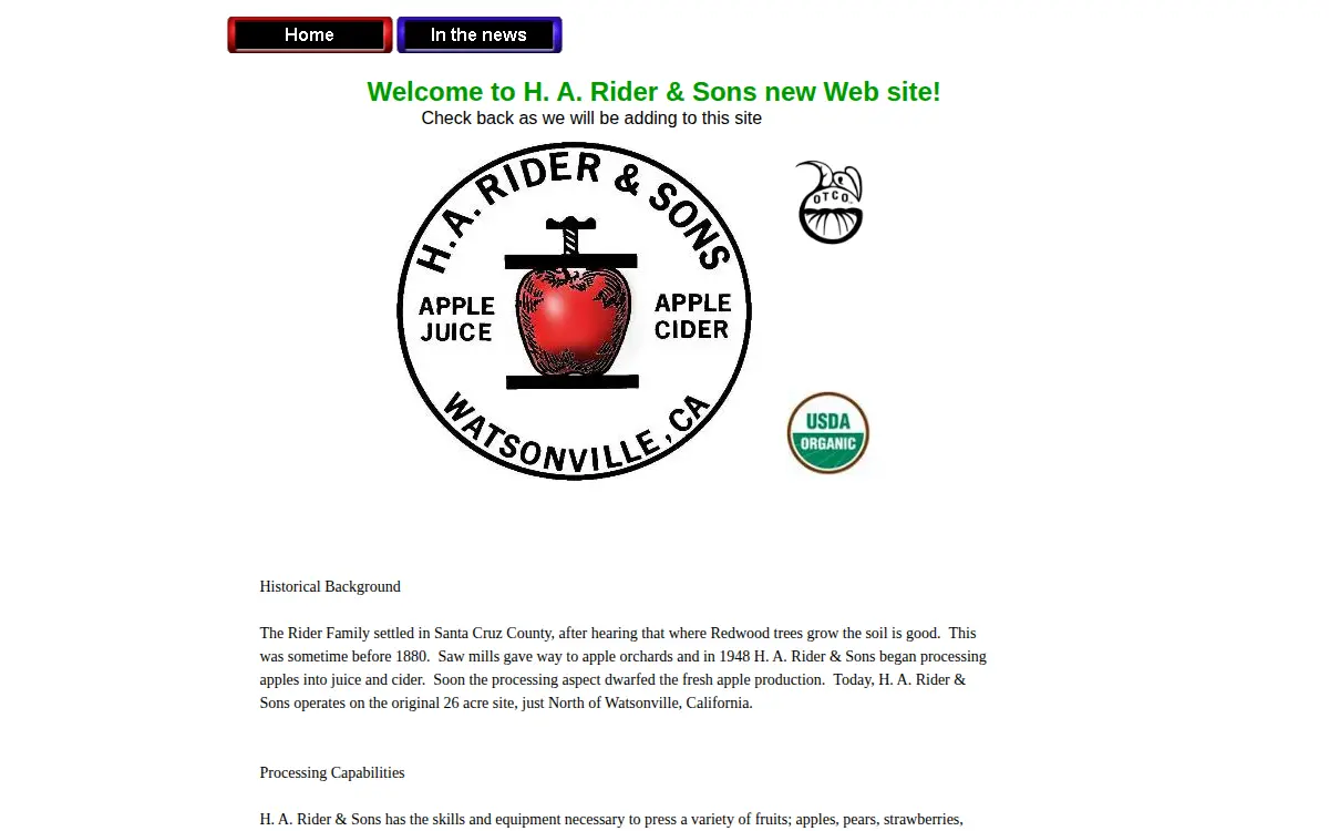 Homepage of H.a. Rider & Sons
