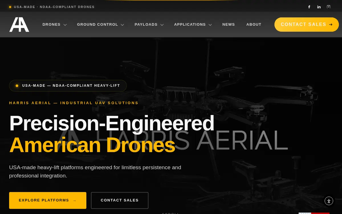 Homepage of Harris Aerial LLC