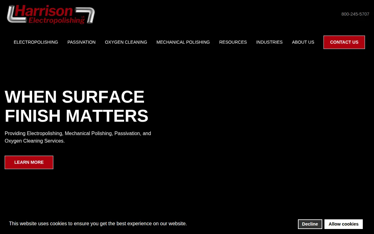 Homepage of Harrison Electropolishing, L.p.
