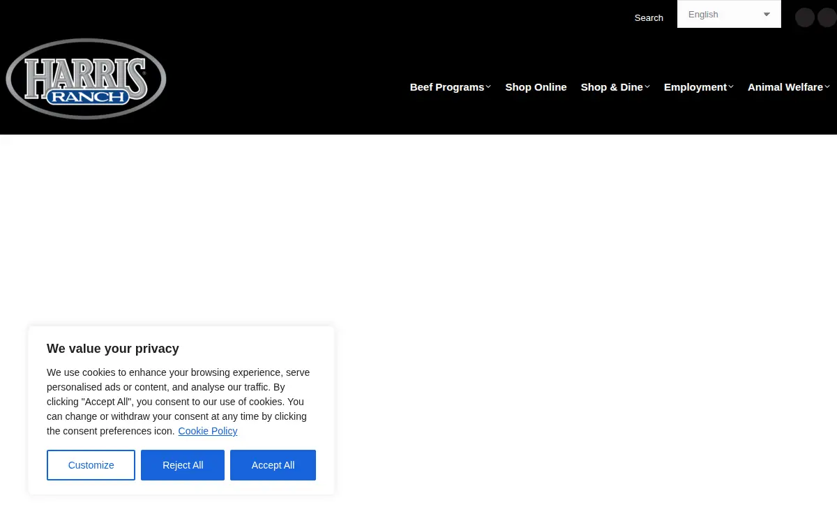 Homepage of Harris Ranch Beef Company
