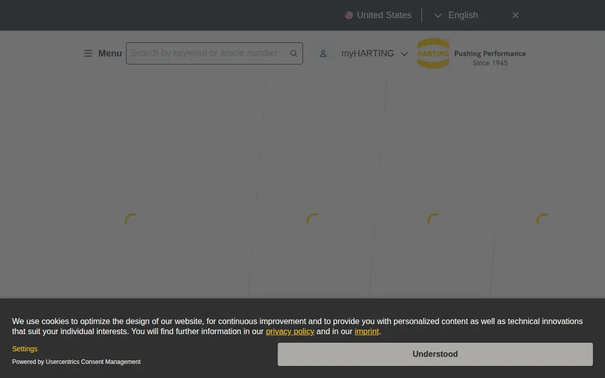 Homepage of Harting INC. of North America