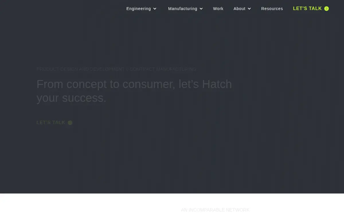 Homepage of Hatch Product Development LLC