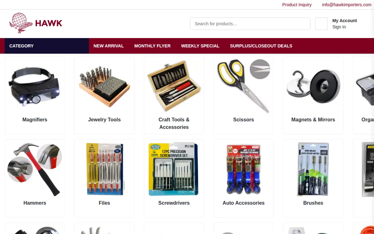 Homepage of Hawk Importers, INC.