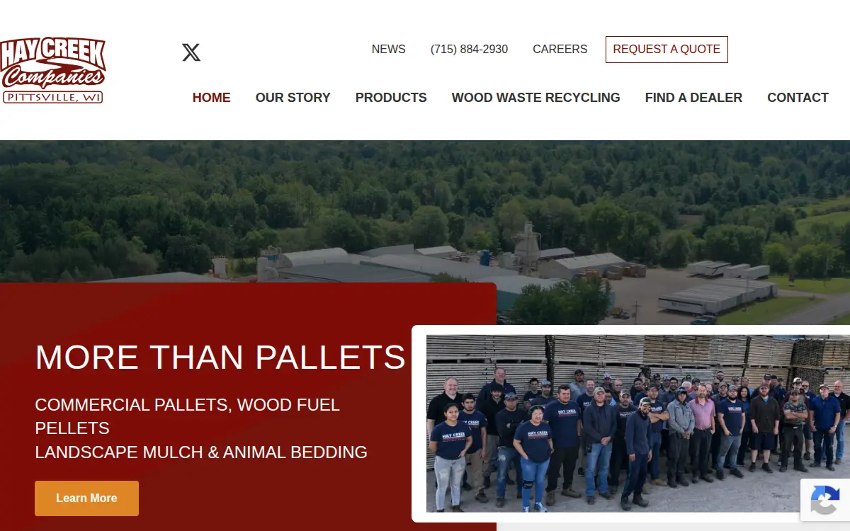 Homepage of Hay Creek Pallet Company, INC.