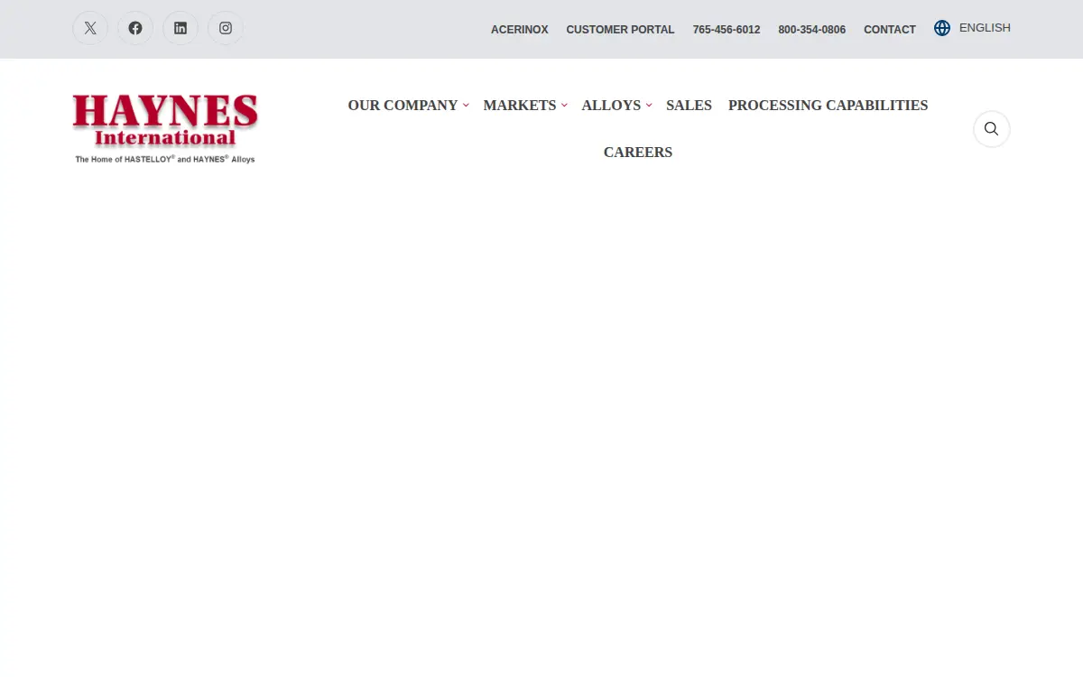 Homepage of Haynes International, INC.