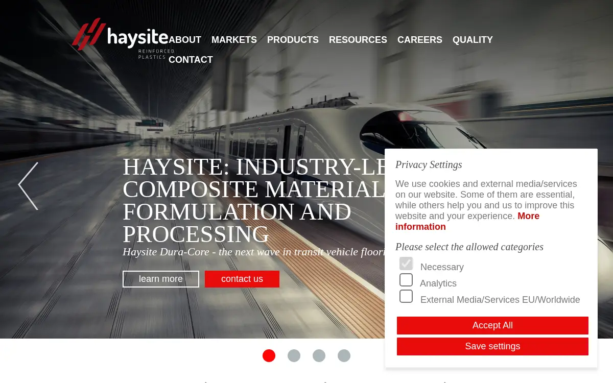 Homepage of Haysite Reinforced Plastics, LLC