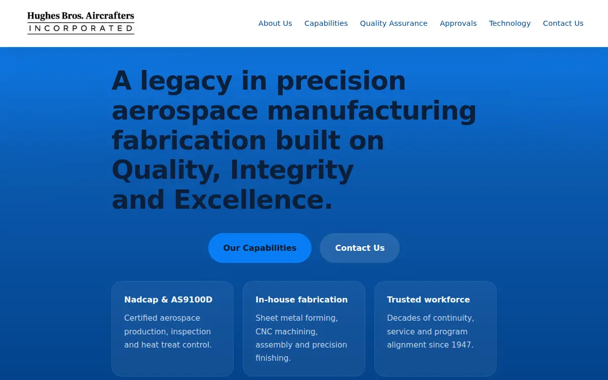 Homepage of Hughes Bros., Aircrafters, INC.