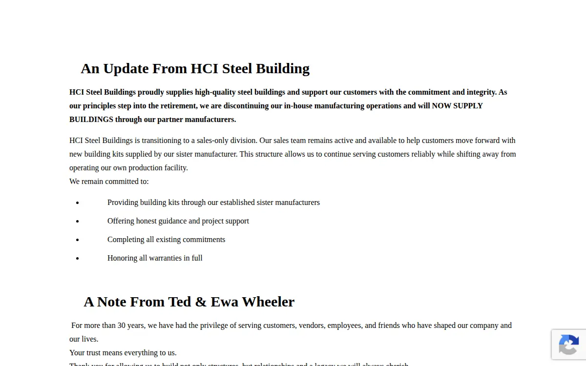 Homepage of Hci Steel Buildings LLC