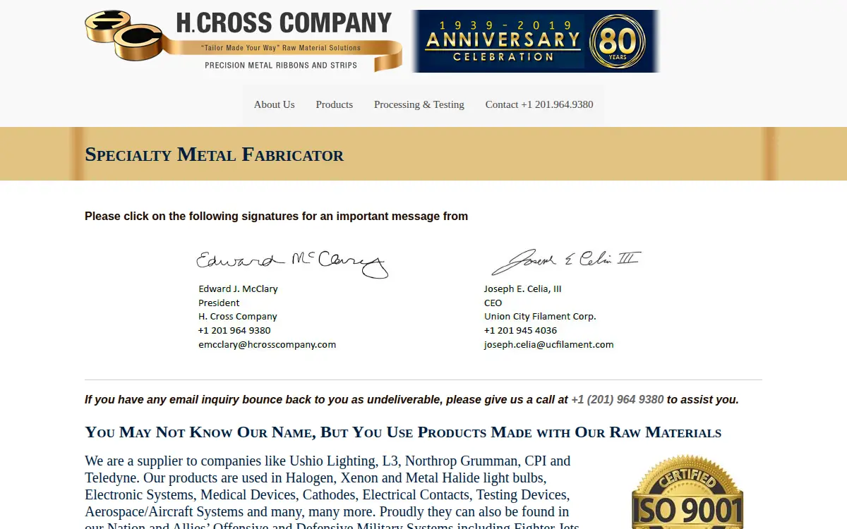 Homepage of H Cross Company