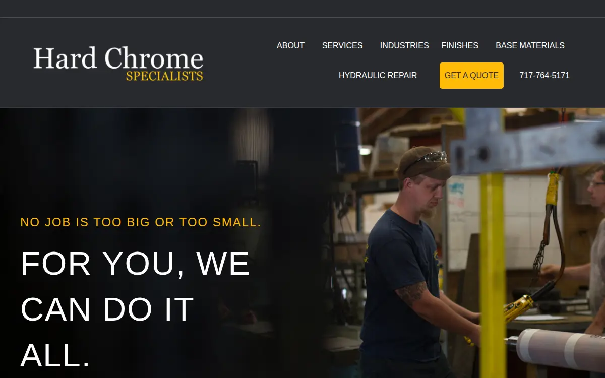 Homepage of Hard Chrome Specialists, INC.