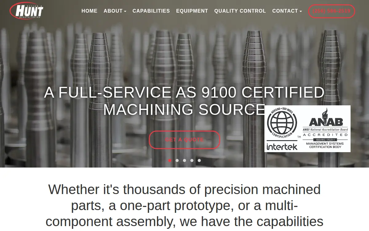 Homepage of Hunt Design & Manufacturing INC