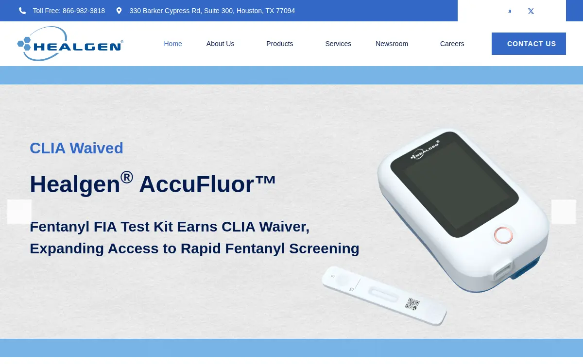 Homepage of Healgen Scientific Limited Liability Company