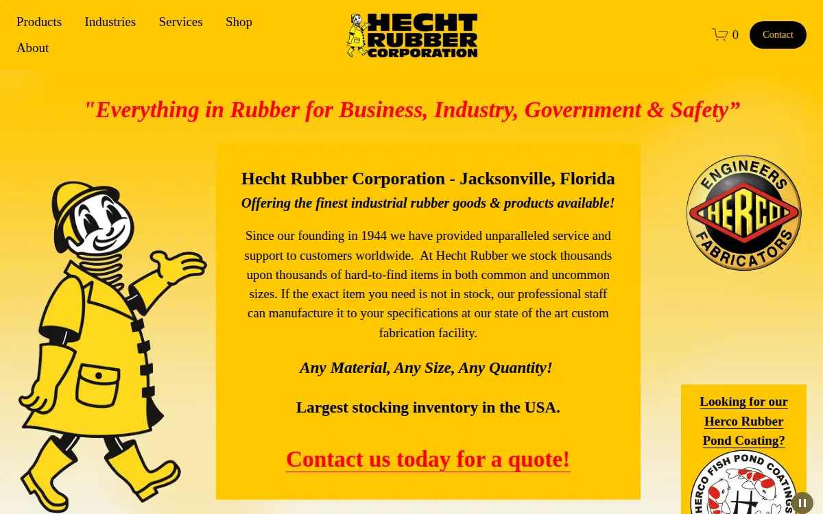 Homepage of Hecht Rubber Corporation