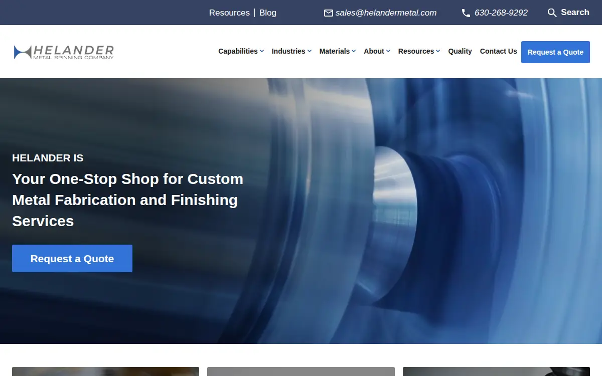 Homepage of Helander Metal Spinning CO