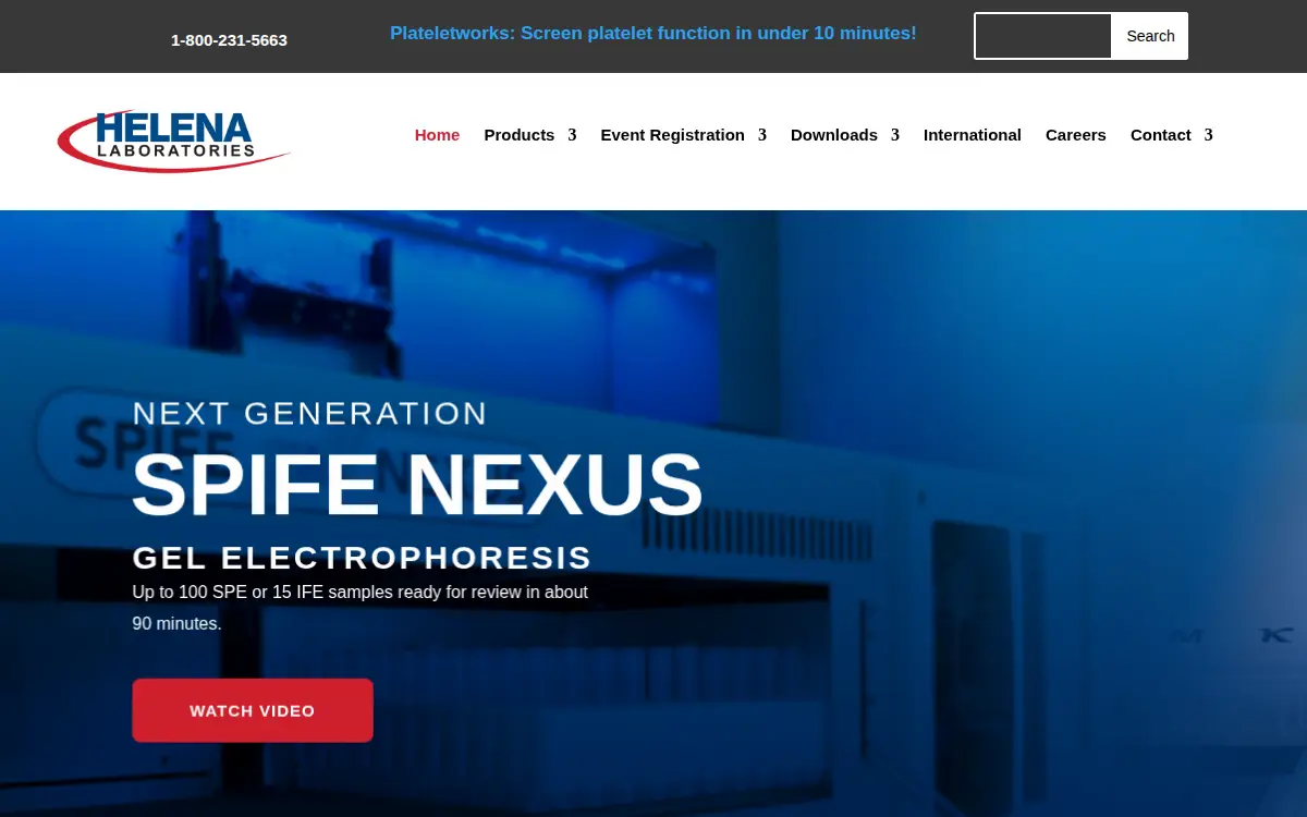 Homepage of Helena Laboratories Corporation