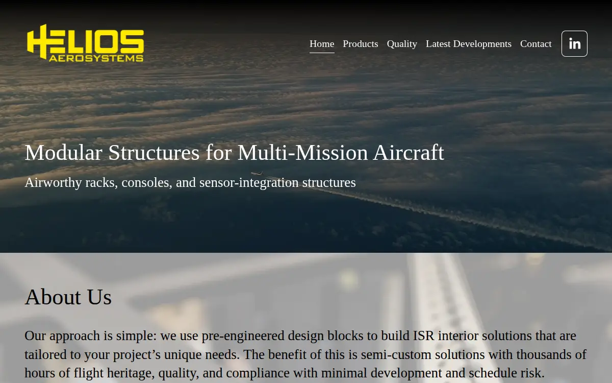Homepage of Helios Aerosystems, LLC