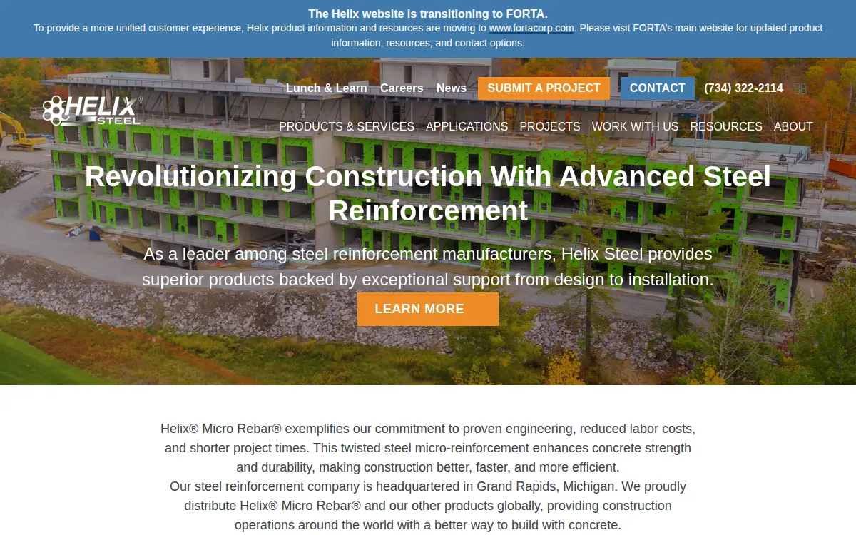 Homepage of Helix Steel LLC