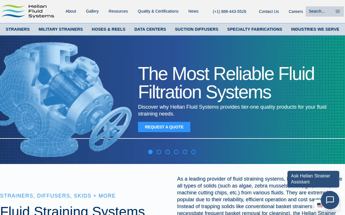 Homepage of The Hellan Strainer CO