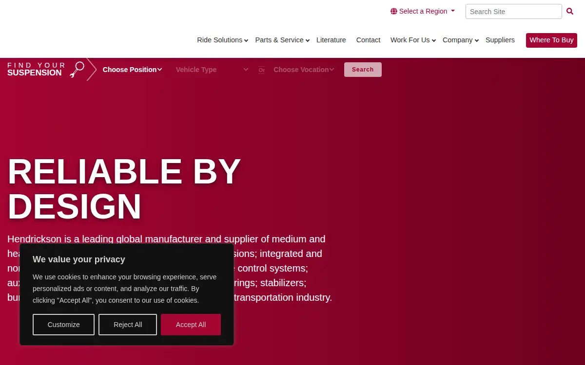 Homepage of Hendrickson Usa, L.l.c.