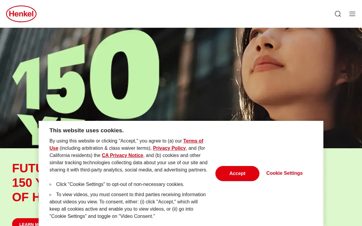 Homepage of Henkel Corporation