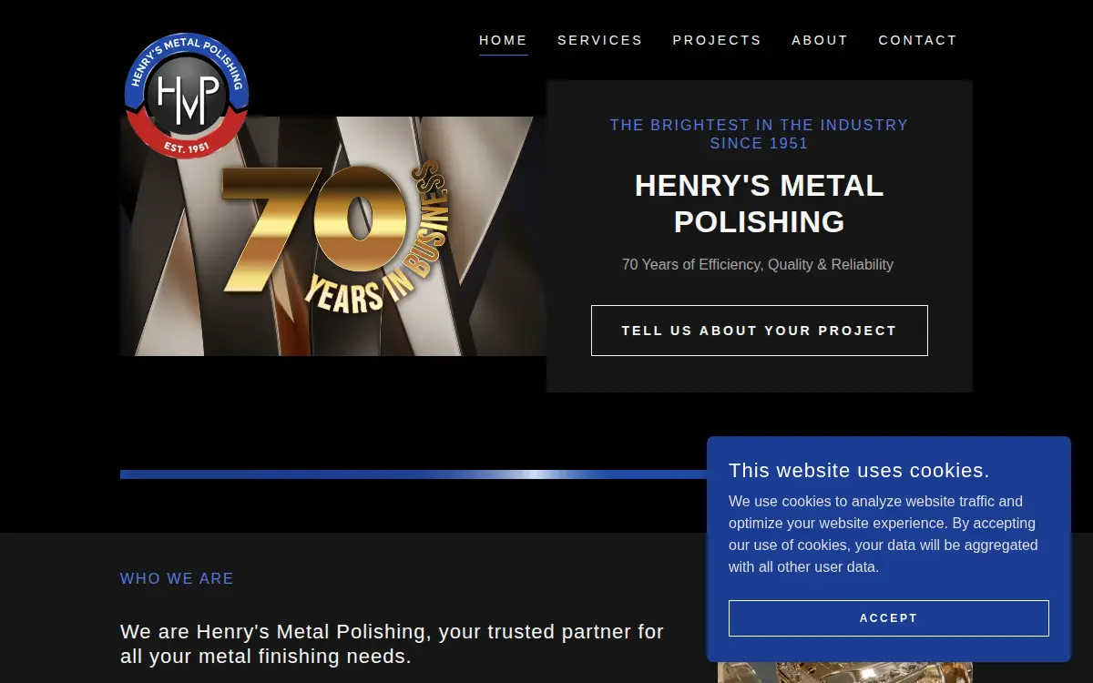 Homepage of Henry's Metal Polishing, INC