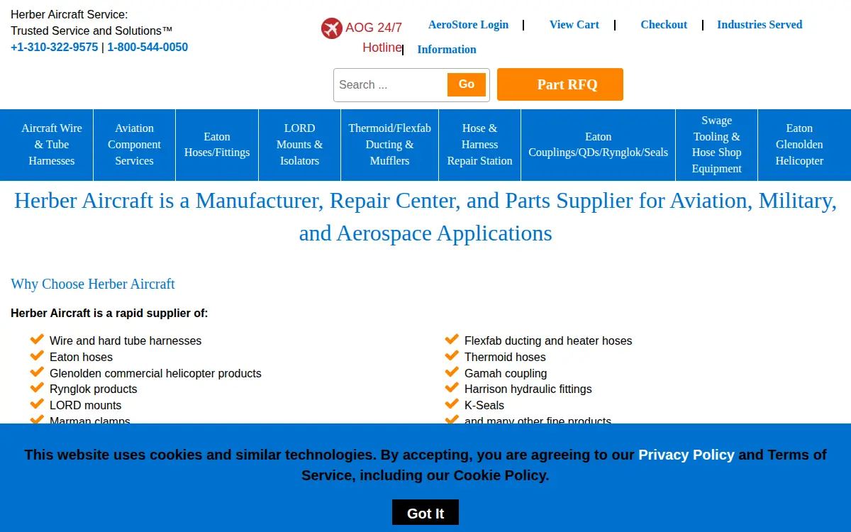 Homepage of Aviation Component Services, INC.