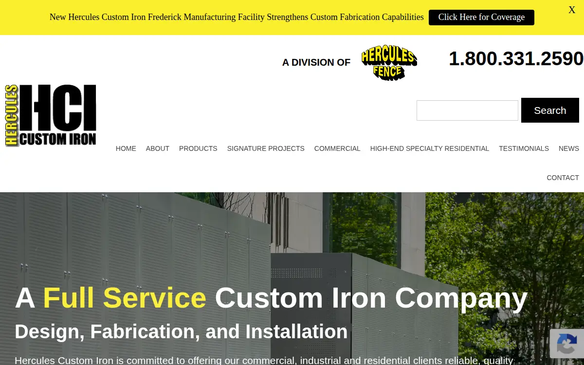 Homepage of Hercules Custom Iron, LLC