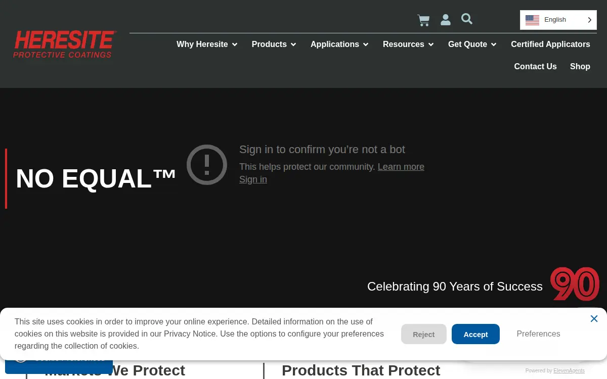 Homepage of Heresite Protective Coatings, LLC