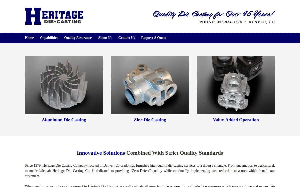 Homepage of Heritage Die Casting Company, INC.