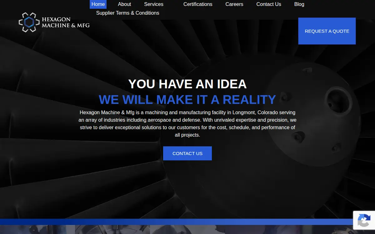 Homepage of Hexagon Machine & Mfg., LLC