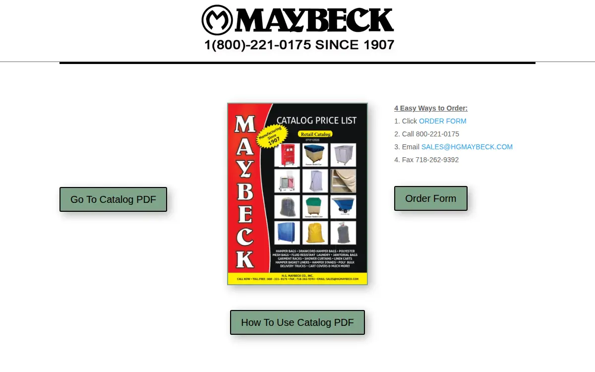 Homepage of H. G. Maybeck CO. INC.