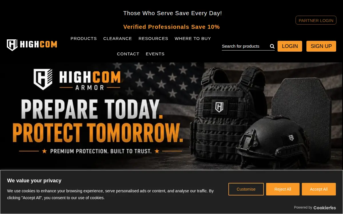 Homepage of Highcom Armor Solutions, INC.