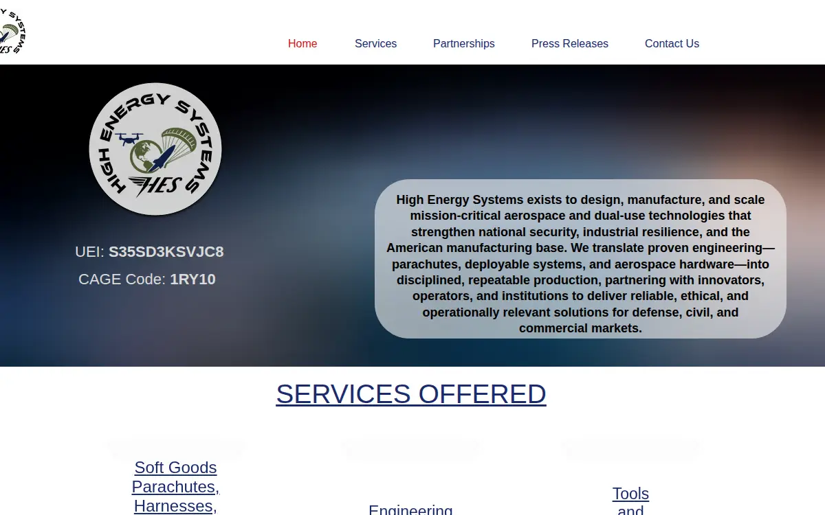 Homepage of High Energy Systems, LLC