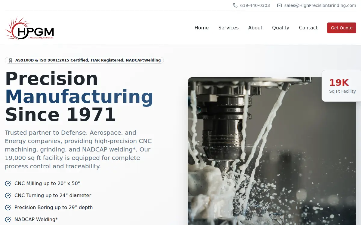 Homepage of High Precision Grinding & Machining, INC.