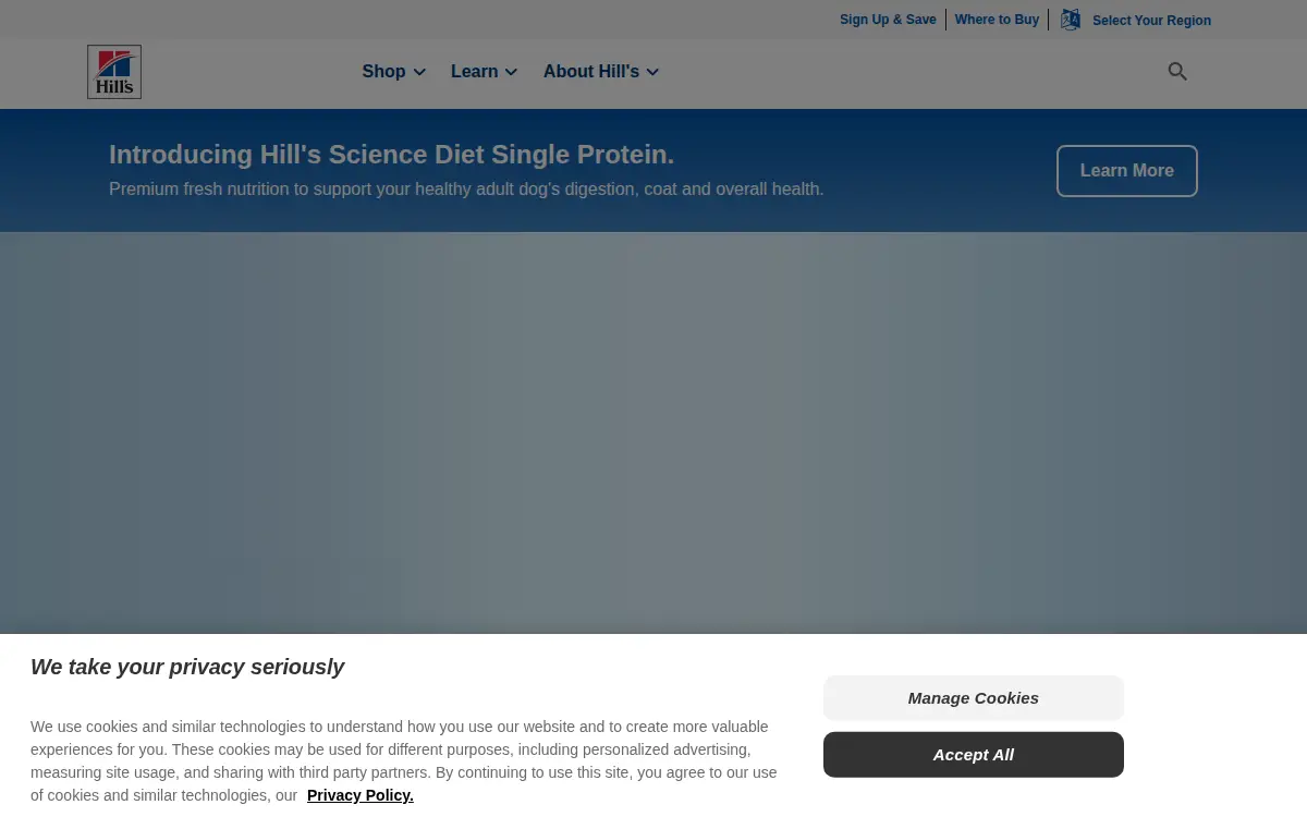 Homepage of Hill's Pet Nutrition Sales INC.