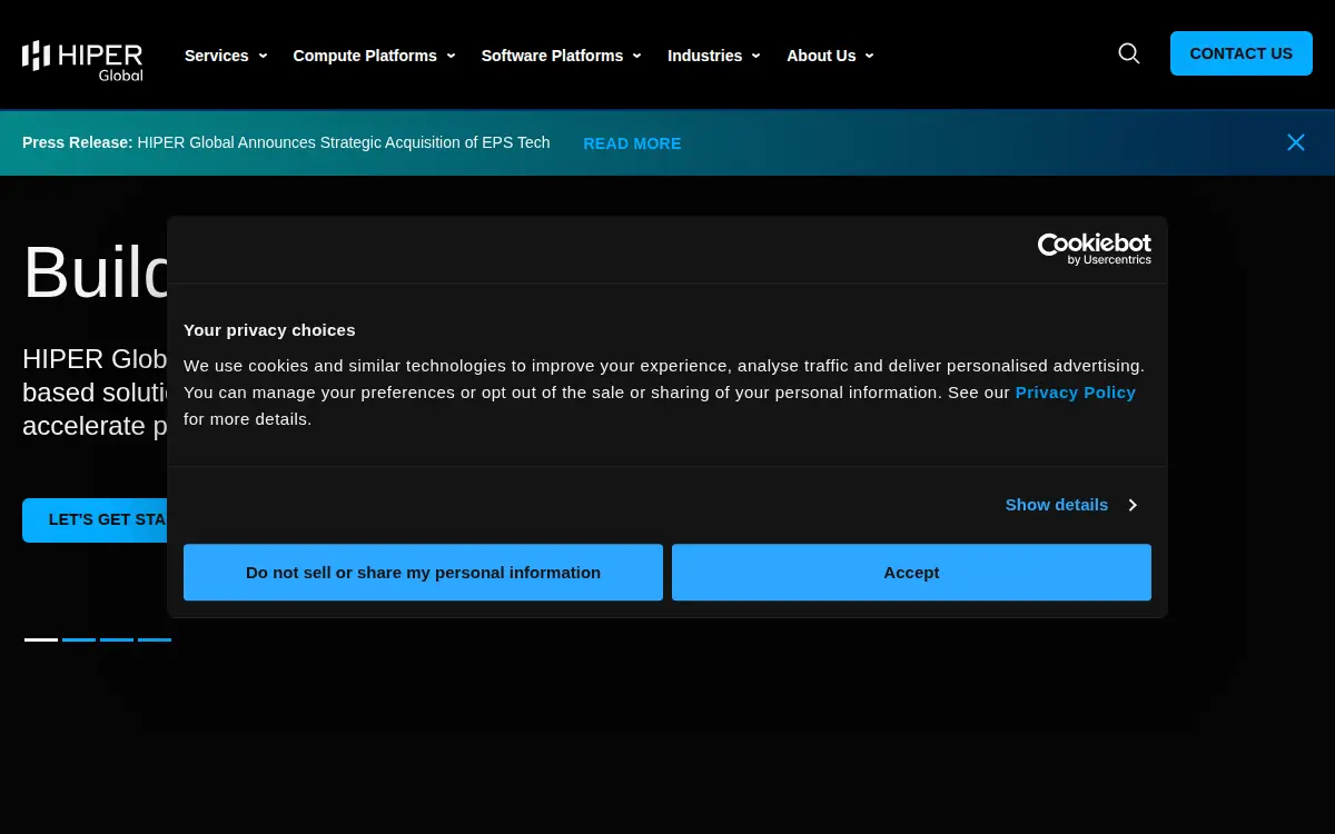 Homepage of Hiper Global Us, LLC