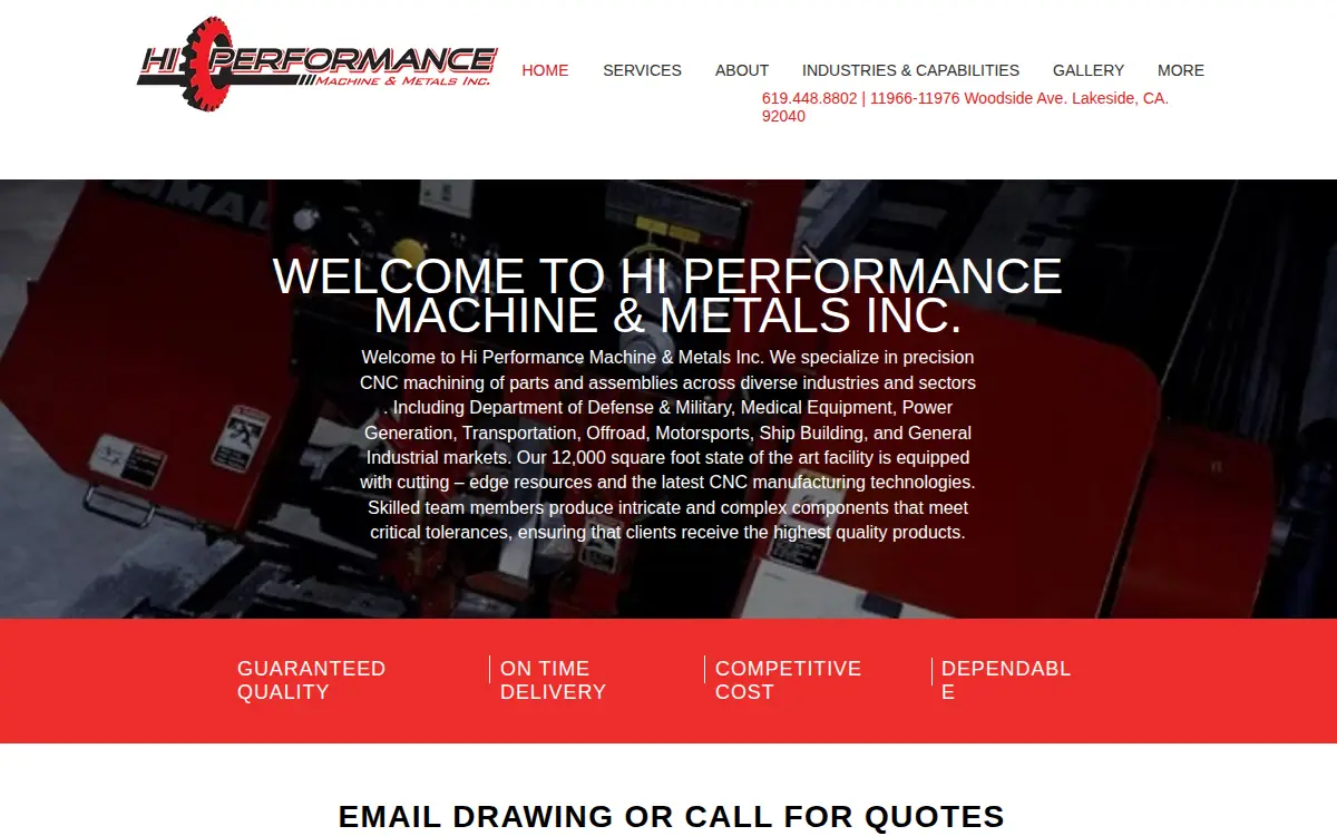Homepage of Hi Performance Machine & Metals, INC