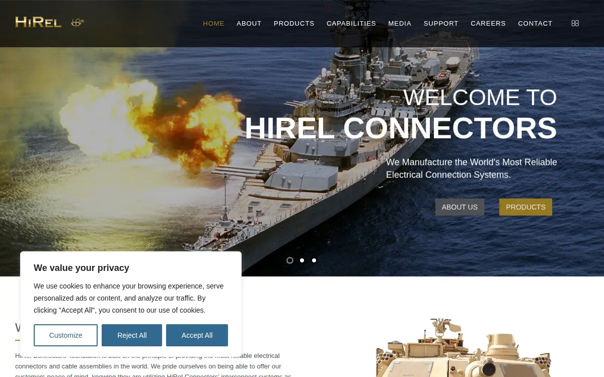 Homepage of Hi Rel Connectors, INC.