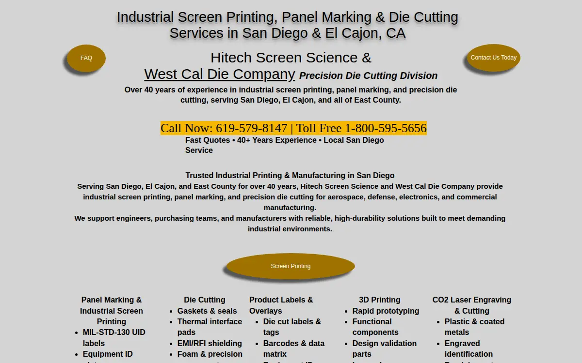 Homepage of West Cal Die Company