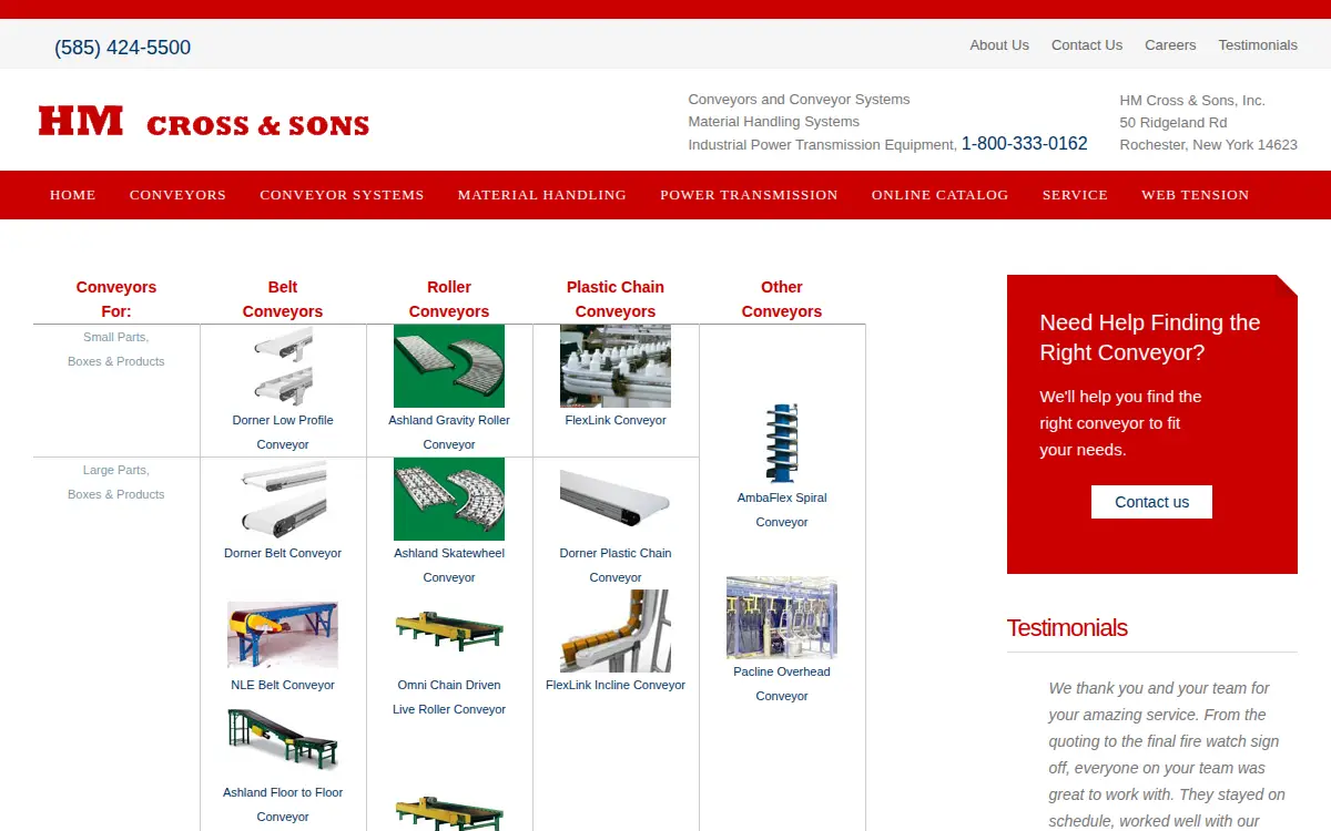 Homepage of H.m. Cross & Sons, INC.