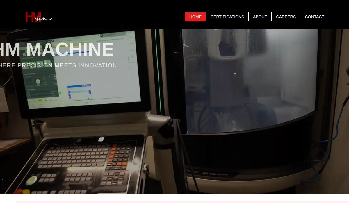 Homepage of Hm Machine, LLC