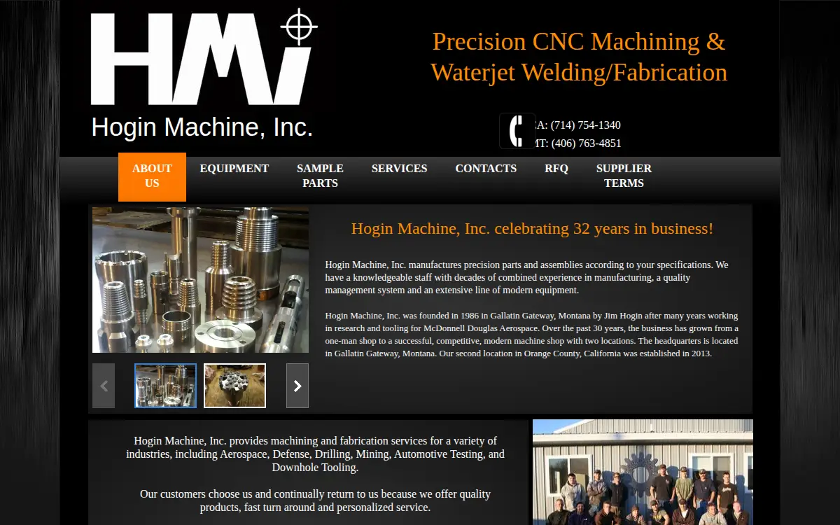Homepage of Hogin Machine, INC