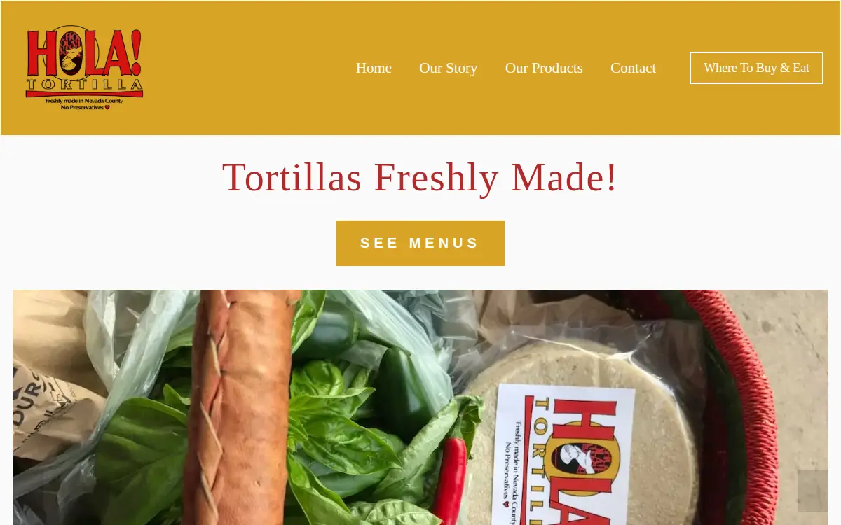 Homepage of Hola! Tortilla LLC