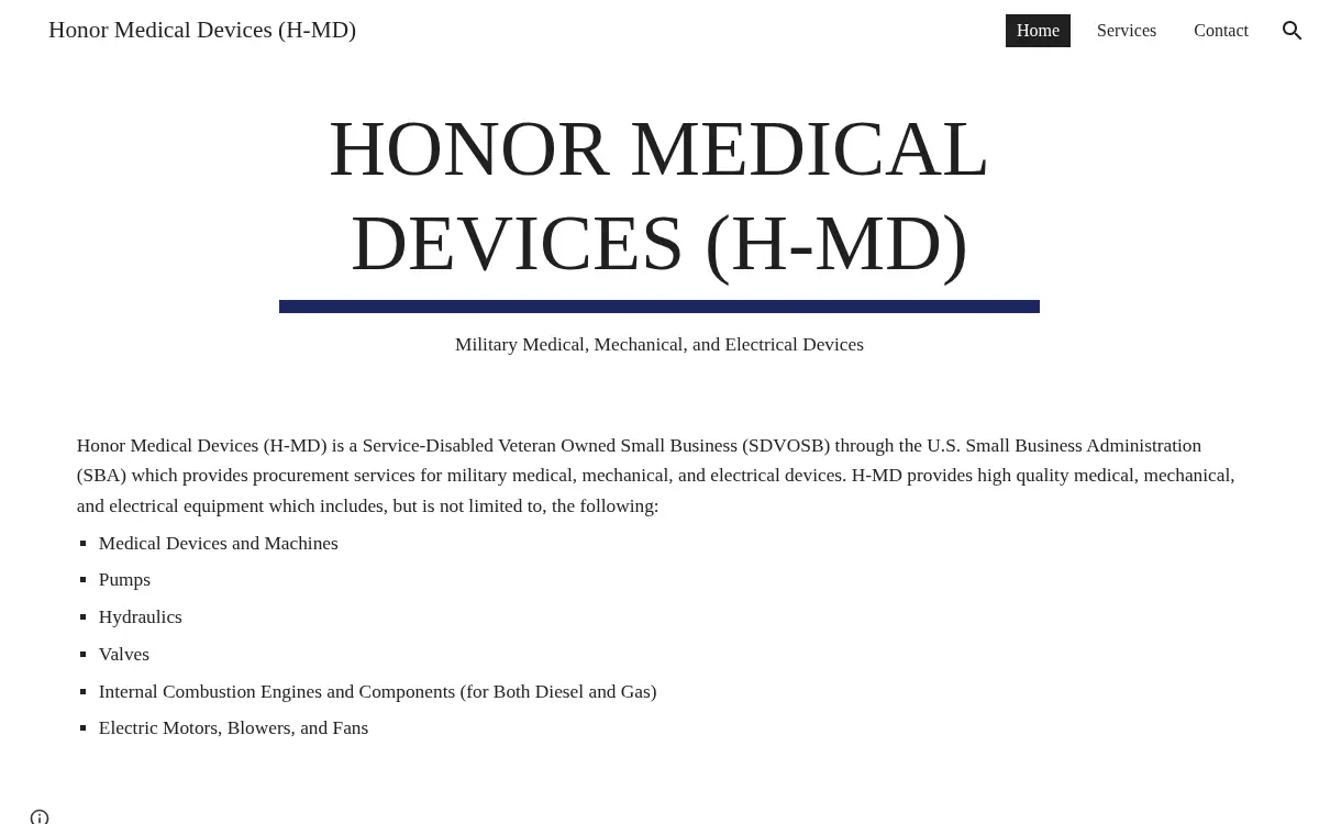 Homepage of Honor Medical Devices LLC