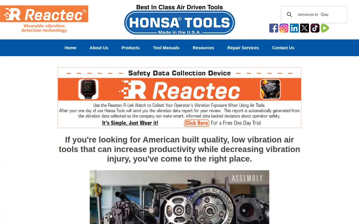 Homepage of Honsa Ergonomic Technologies LLC