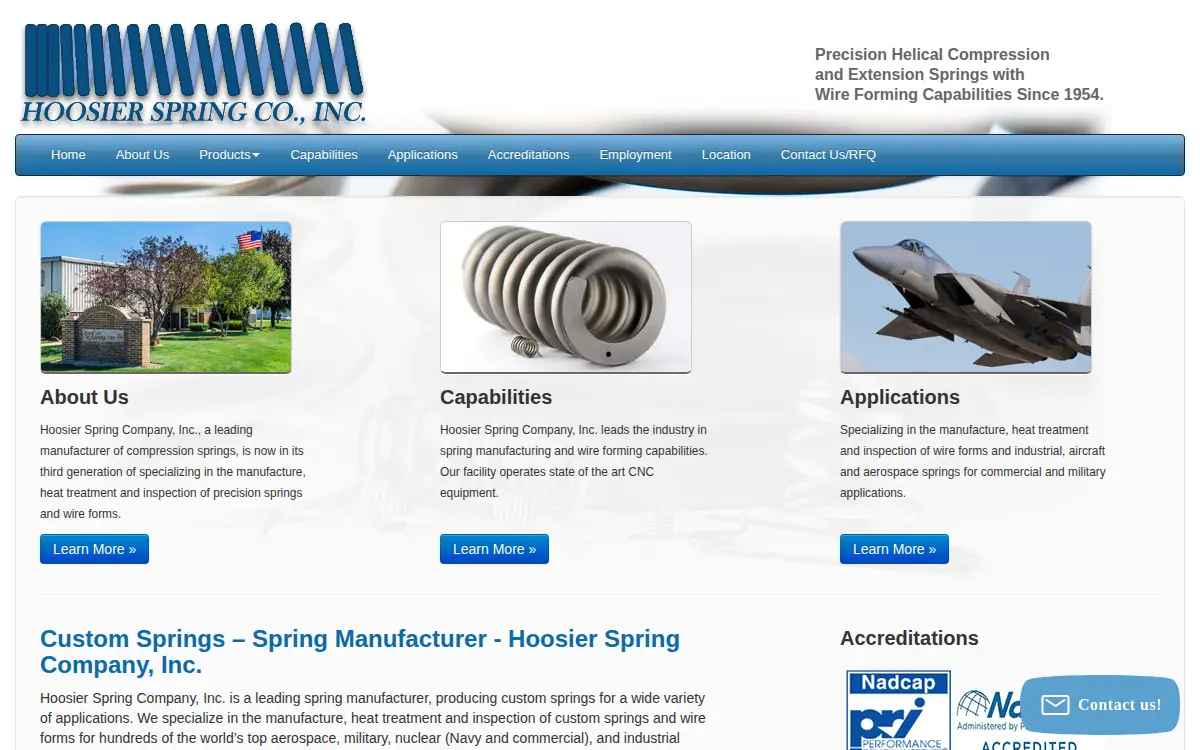 Homepage of Hoosier Spring CO INC