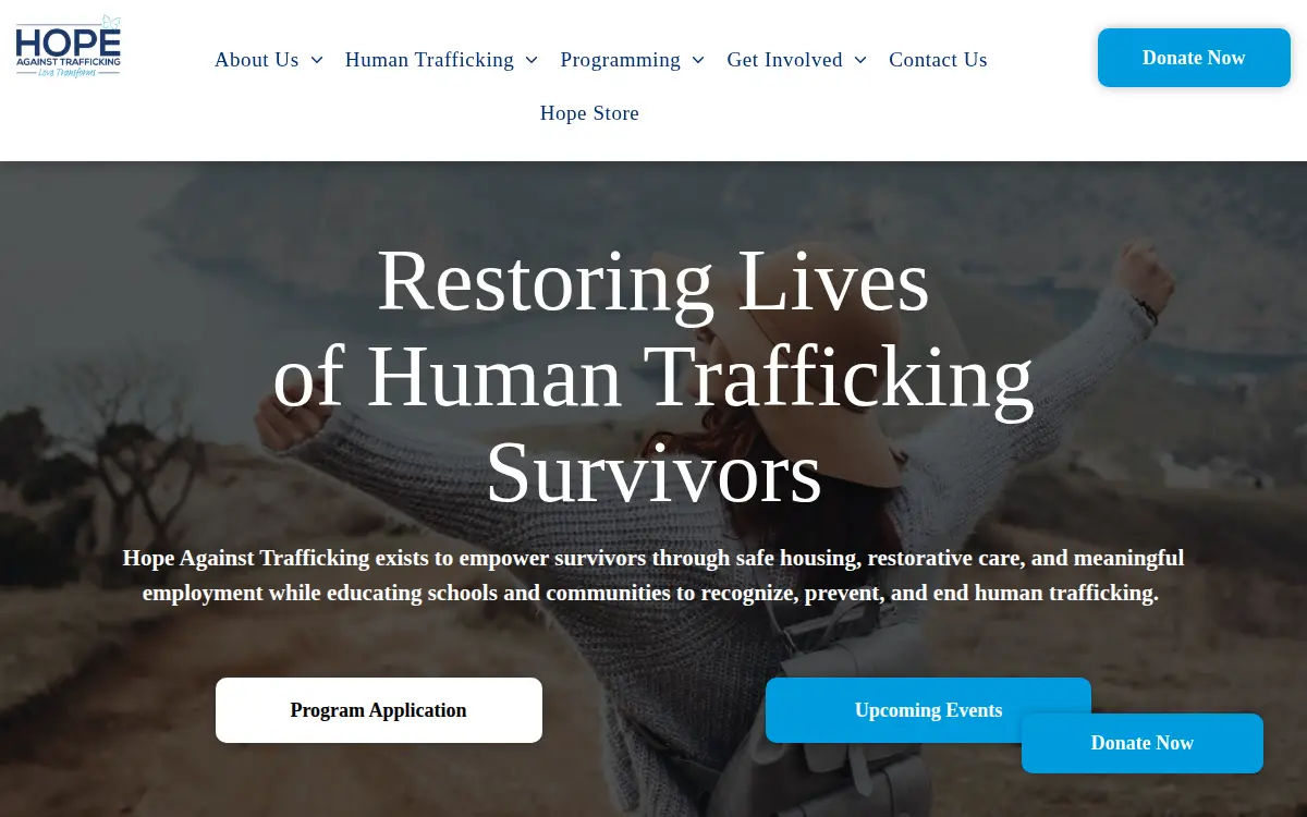 Homepage of Hope Against Trafficking